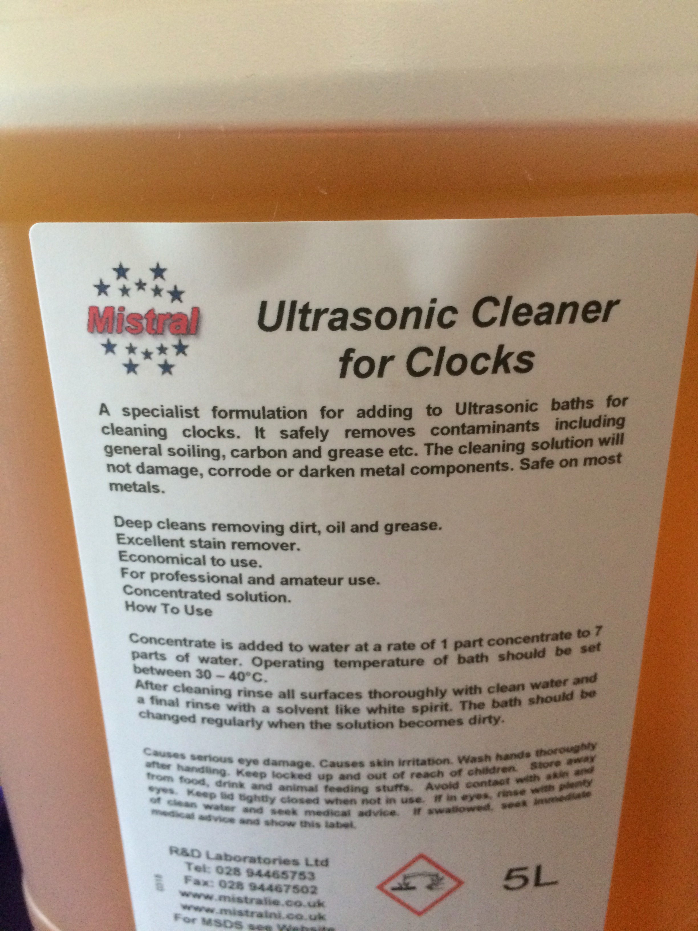 Clock Cleaning Fluid, Cleans Clock Movements