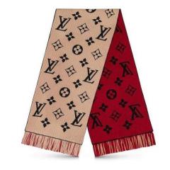 Louis Vuitton Women's Beige & Red Wool Silk Logomania Duo Scarf